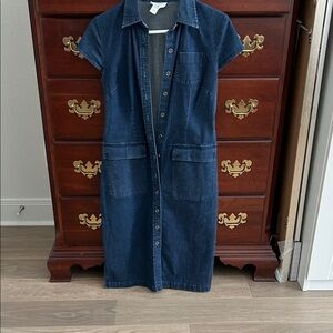 Talbots Dark Blue Denim Button-Front Midi Dress